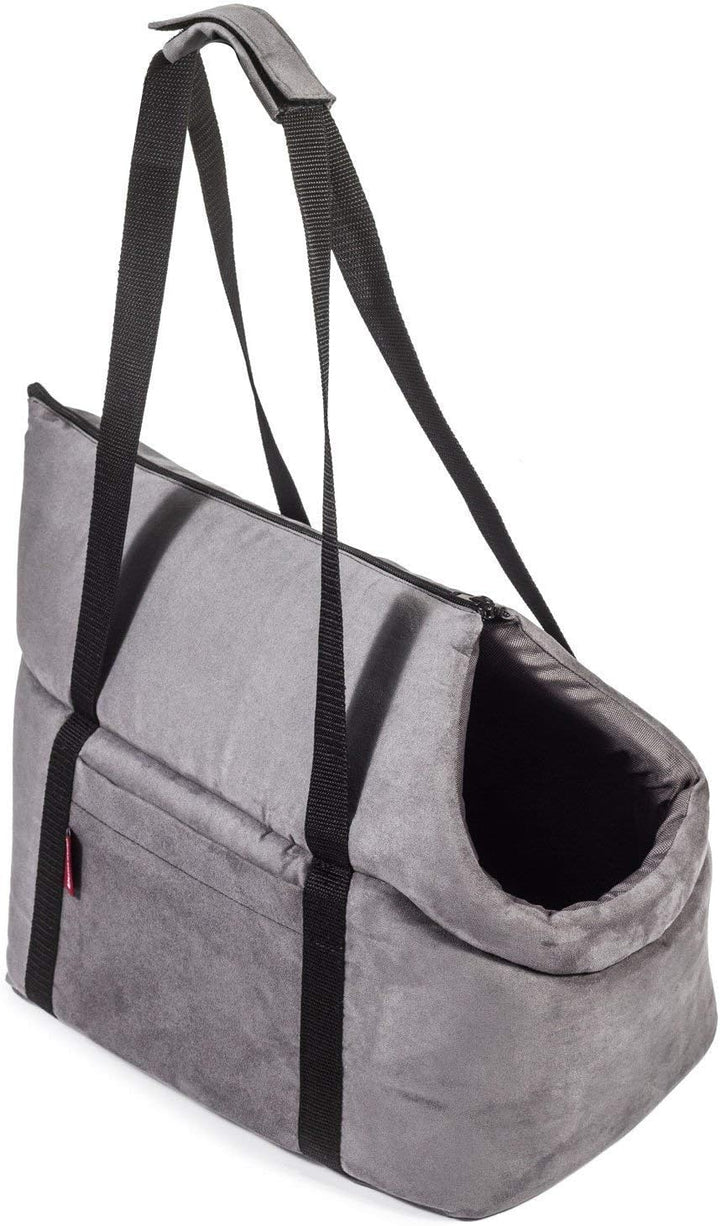 BOUTIQUE ZOO Hundetasche, Welpentasche - Grau (Kunstleder/Wildlederimitat), S bis 5 kg - Tragetasche