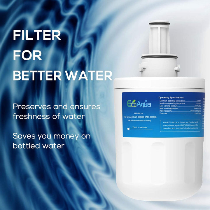 EcoAqua EFF-6011A Kühlschrankwasserfilter Kompatibel mit Samsung DA29-00003G, HAFCU1/XAA, HAFIN2/EXP