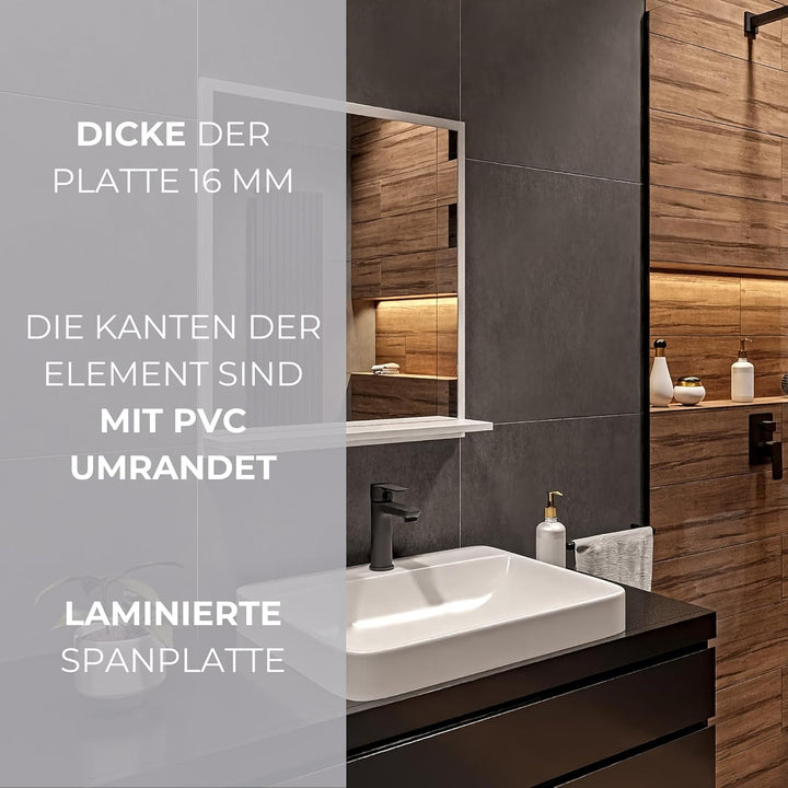Badspiegel mit Ablage Weiss - H:70 x B: 60 cm - Bathroom Mirror - Moderner Badezimmer Spiegel Rechte