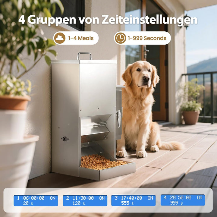 16L Grosser Automatischer Hundefutterspender mit Timer, Edelstahl-Futterautomat mit Programmierbarem