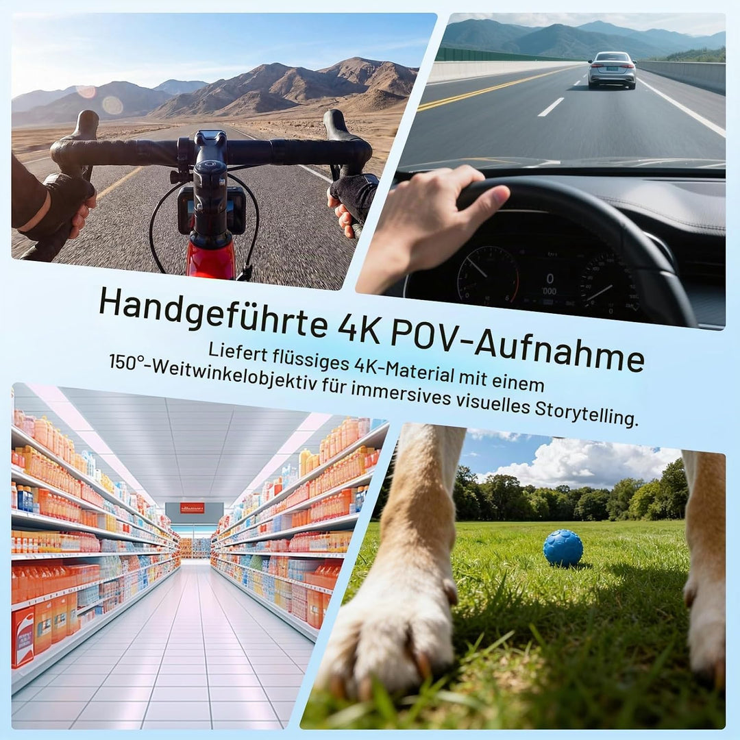 4K 30FPS Action Cam, 64GB POV-Kamera, 10m wasserdicht Bodycam – Mini Helmkamera für Motorrad &amp; Fahrr