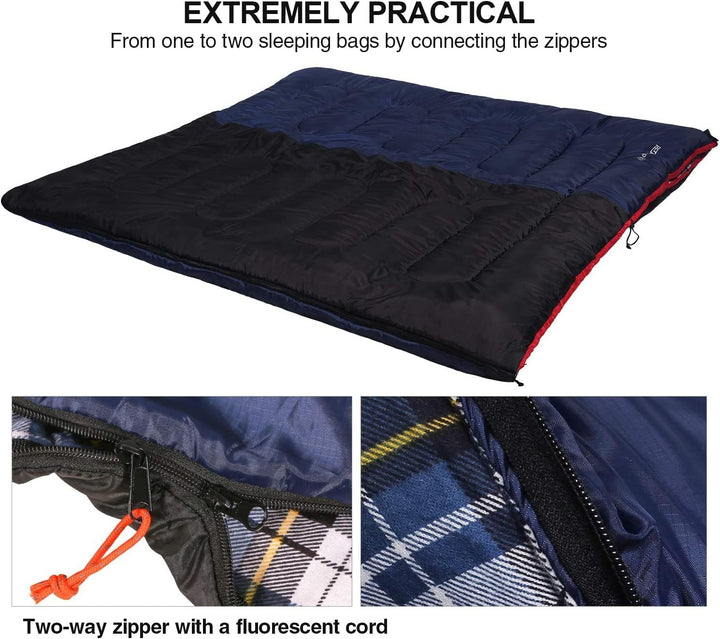 REDCAMP XL Baumwoll Schlafsack warm mit Abnehmbarer Kapuze,Bequeme Flanell Kompakt deckenschlafsack