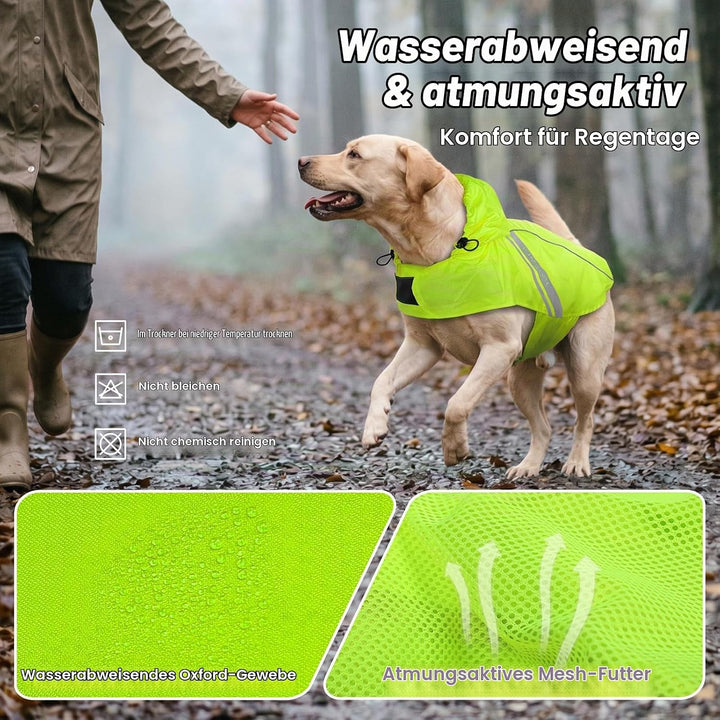 VIVAGLORY Hunderegenmantel für grosse Hunde, leicht an- und ausziehbare Regenbekleidung, reflektiere