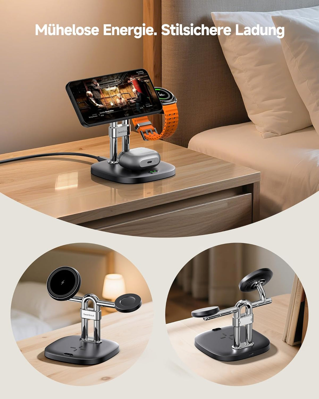 Magnetische Induktive Ladestation für Samsung S26 Ultra/S26+/S26, 3 in 1 Wireless Charger für Samsun