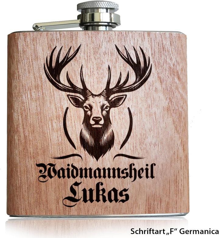 Jäger Geschenk Holz Flachmann Hirsch mit Gravur Flachmann Jäger Geschenkidee Männer Holz, Holz