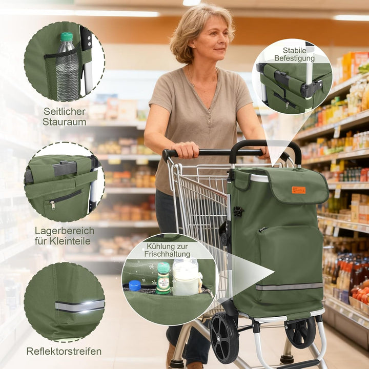 Sekey Einkaufstrolley klappbar 3in1, XXL Einkaufswagen faltbar mit Kühlfach, Trolley mit Schultertas