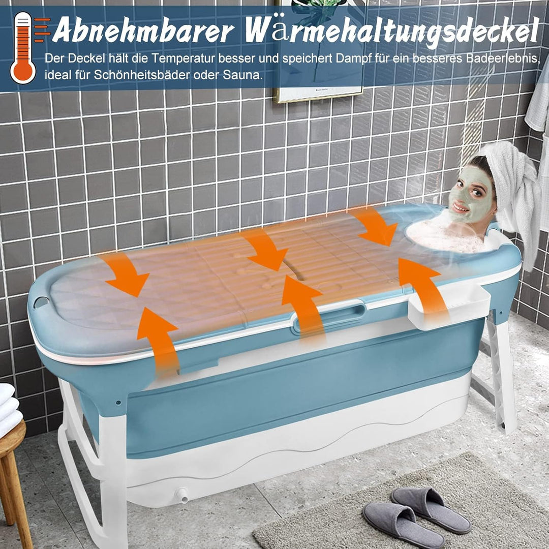 Faltbare Badewanne für Erwachsene, 128x62x52 cm Mobile Klappbadewanne, Ideal für Kleine Badezimmer,