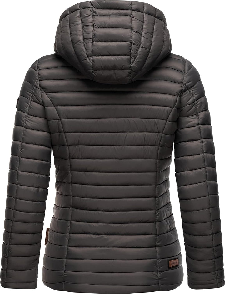 MARIKOO Damen leichte Übergangsjacke Steppjacke mit Kapuze Asraa XS-3XL XS Anthracite, XS Anthracite