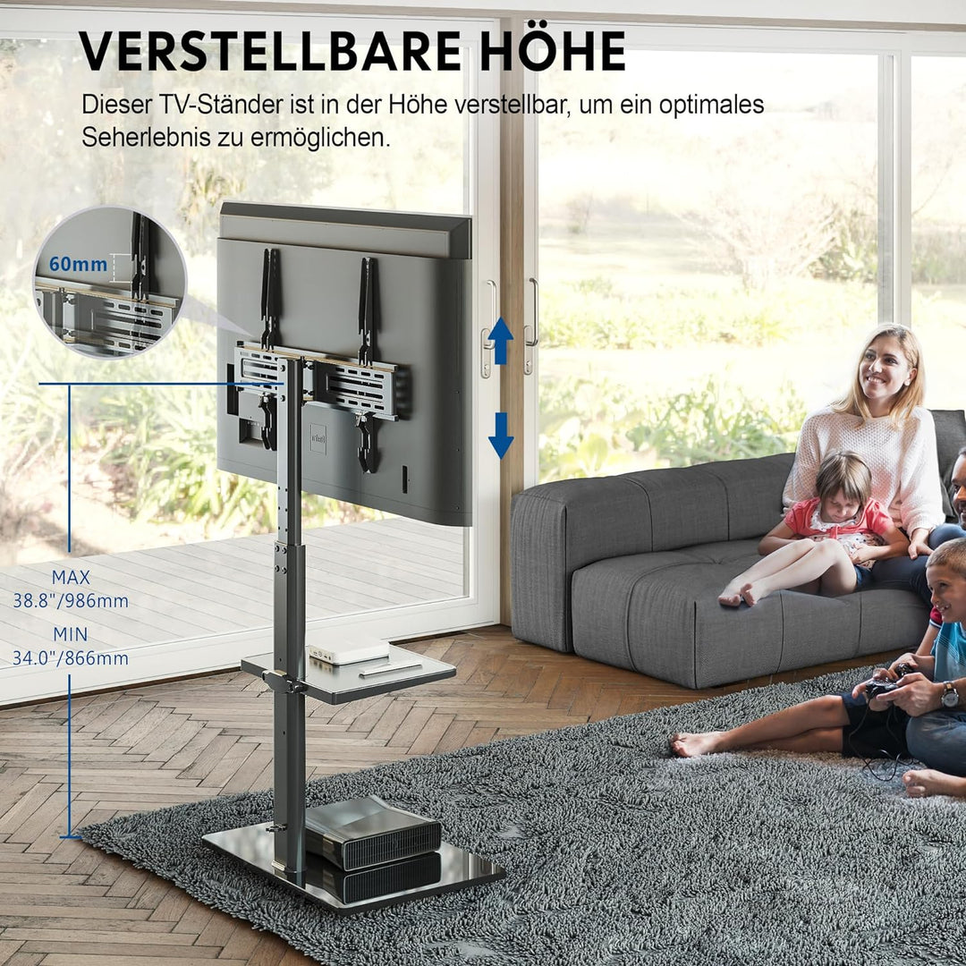 FITUEYES TV Ständer TV Bodenständer Standfuss Fernsehstand mit Regal höhenverstellbar schwenkbar für