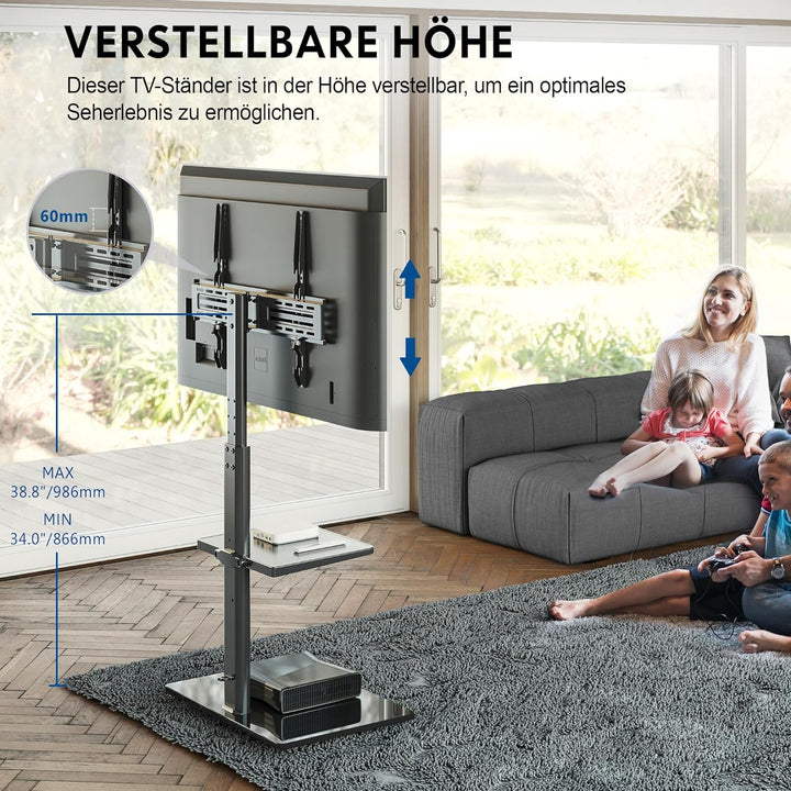 FITUEYES TV Ständer TV Bodenständer Standfuss Fernsehstand mit Regal höhenverstellbar schwenkbar für