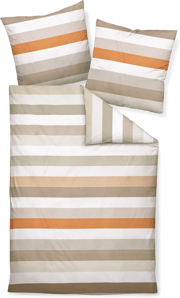 Janine Mako-Satin-Bettwäsche J. D. 155x220 + 80x80 cm naturell-ton-kubasand, 155x220 + 80x80 cm