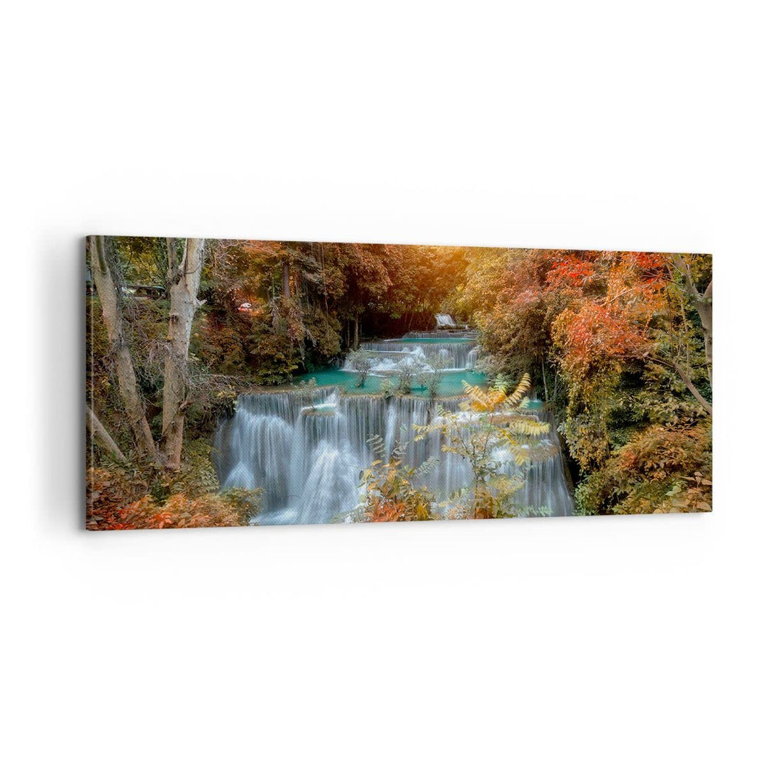 Panorama Bilder auf Leinwand 100x40cm Leinwandbild Park Wasserfall Wasser Gross Wanddeko Bild Schlaf