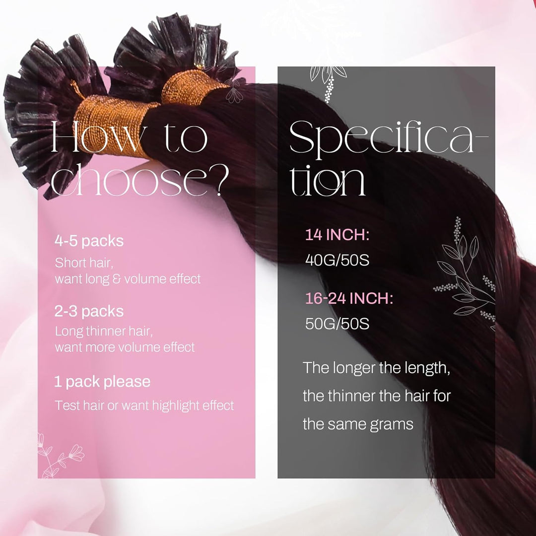 Moresoo 24 Zoll Weinrot Human Hair Bonding Extensions Echthaar Hot Fusion Utips Individuell Remy Ext