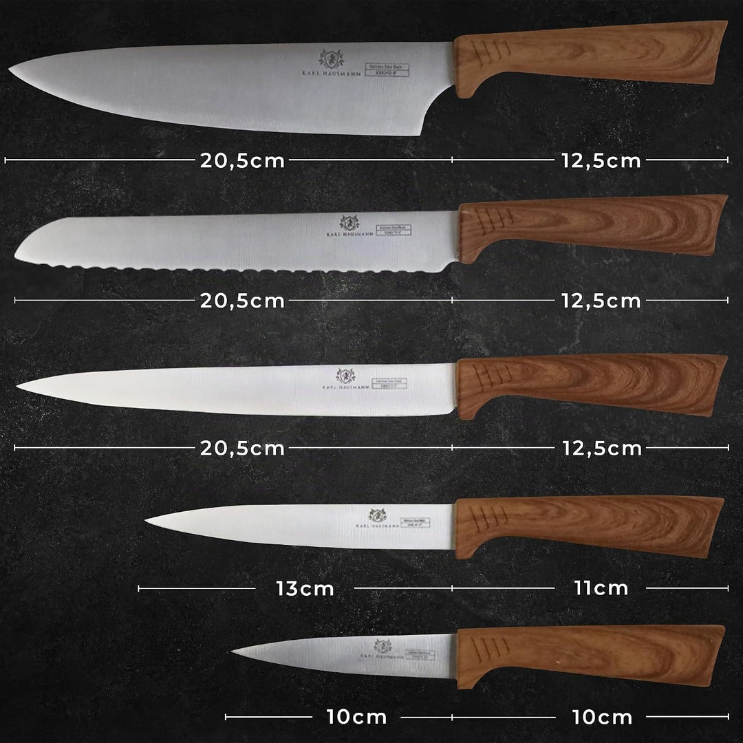 KARL HAUSMANN Messerblock mit Messer-Set - 6 teilig, Küchenmesser Set Edelstahl ink. Kochmesser, Bro