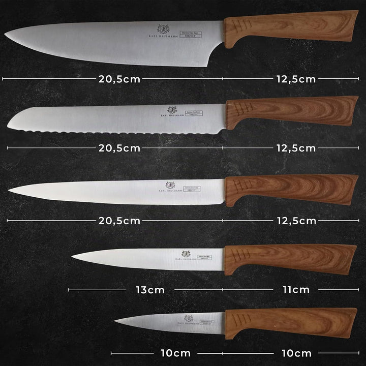 KARL HAUSMANN Messerblock mit Messer-Set - 6 teilig, Küchenmesser Set Edelstahl ink. Kochmesser, Bro