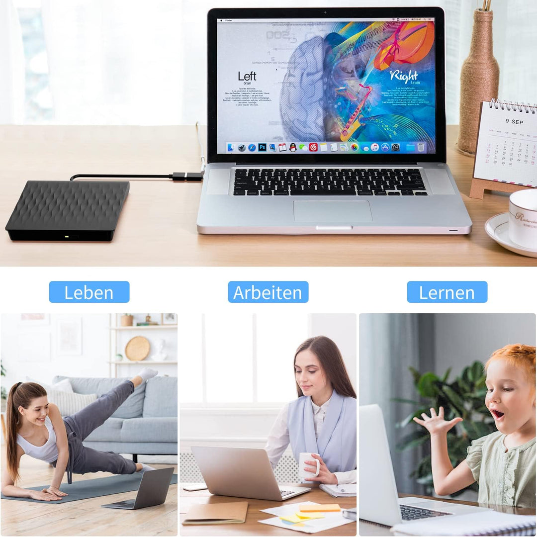 CD Laufwerk Extern USB 3.0 & Type-C, LPUNCD Professionell Externes DVD Laufwerk CD DVD Brenner +/-RW