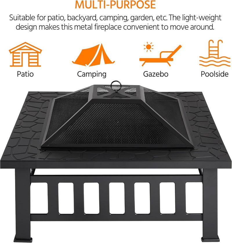 Yaheetech Feuerschale mit Funkenschutz 86x86x54cm, 3 in 1 Multifunktional Feuerkorb mit Deckel & Sch