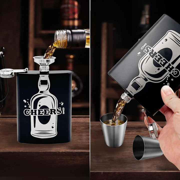 Daily Treasures Whisky-Geschenkset in Holzbox mit 236ml Edelstahlflasche, 2 Gläsern + Trichter | CHE