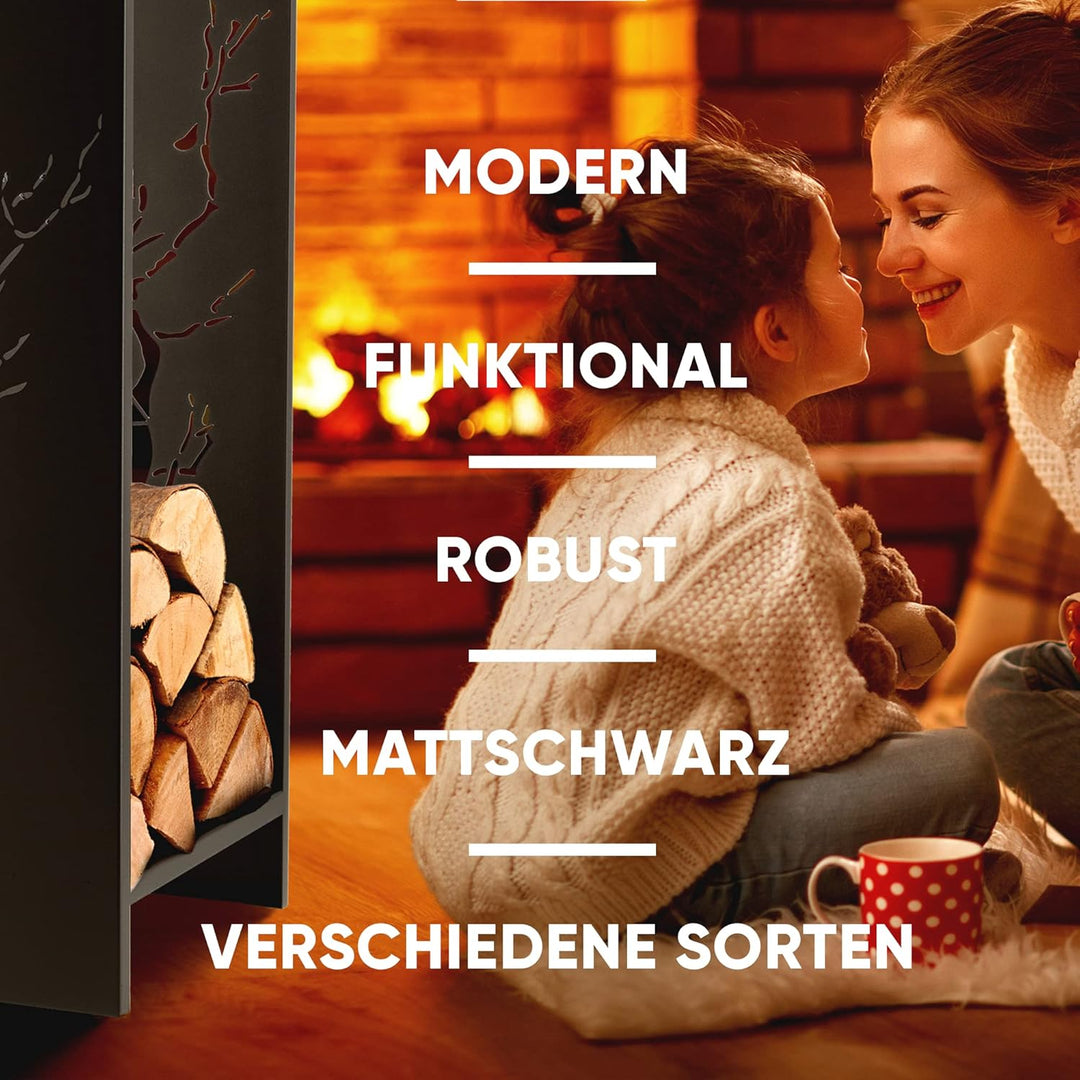 KADAX Kaminholzgestell, Kaminholzregal aus robusten Stahl, schwarzer Kaminholzhalter, pulverbeschich
