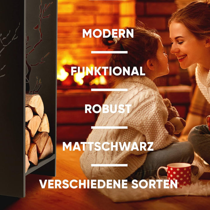 KADAX Kaminholzgestell, Kaminholzregal aus robusten Stahl, schwarzer Kaminholzhalter, pulverbeschich