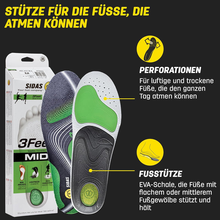 Sidas 3feet Activ' Mid Einlegesohlen/Sportschuhe, Unisex, Erwachsene, Grün, klein XX-Large/Size 12-1