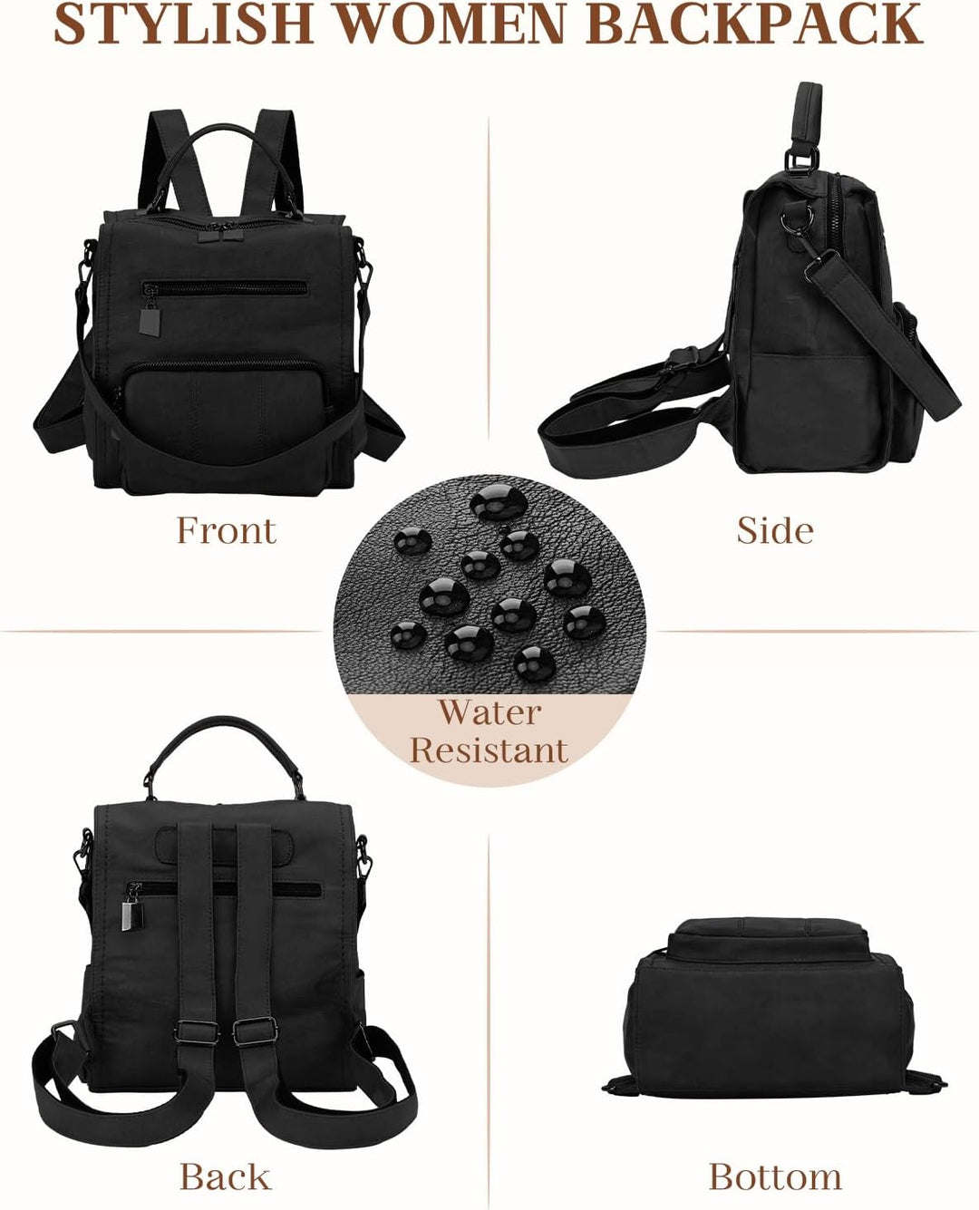 RAVUO Damen Rucksack,PU Leder Rucksack Mode Rucksäcke Rucksackhandtaschen Schulrucksäcke Reise Daypa