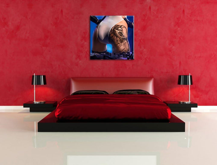 Sexy Frau am Plattenpult, Format: 70x70 auf Leinwand, XXL riesige Bilder fertig gerahmt mit Keilrahm