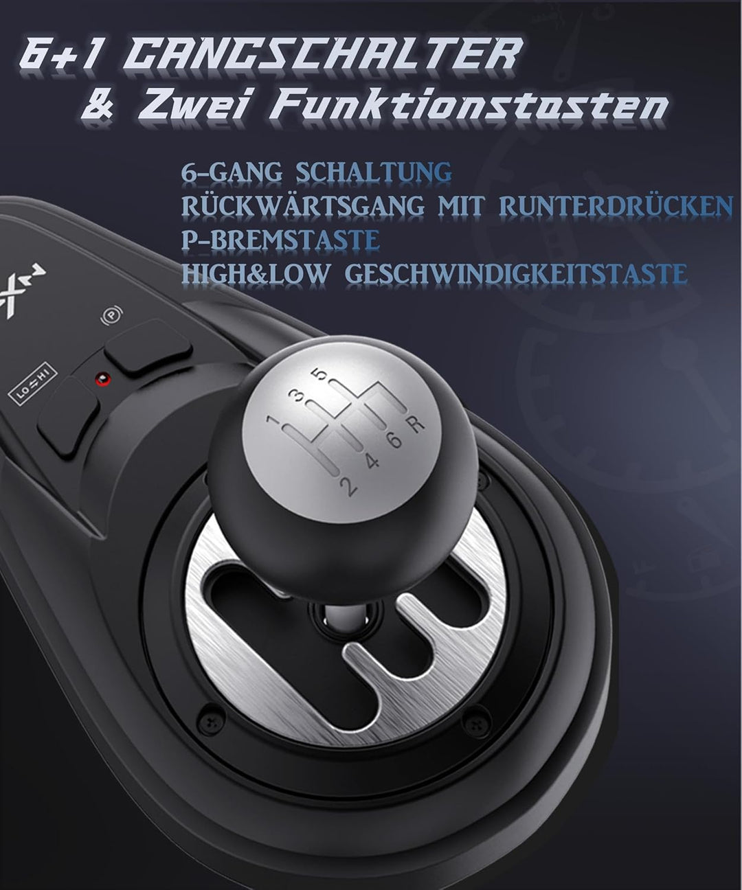 PXN A7 Schaltung, Gaming Lenkrad Schalthebel - Universal Shifter PC, 6+R Gängen, 3 Kabeln (USB, RJ11