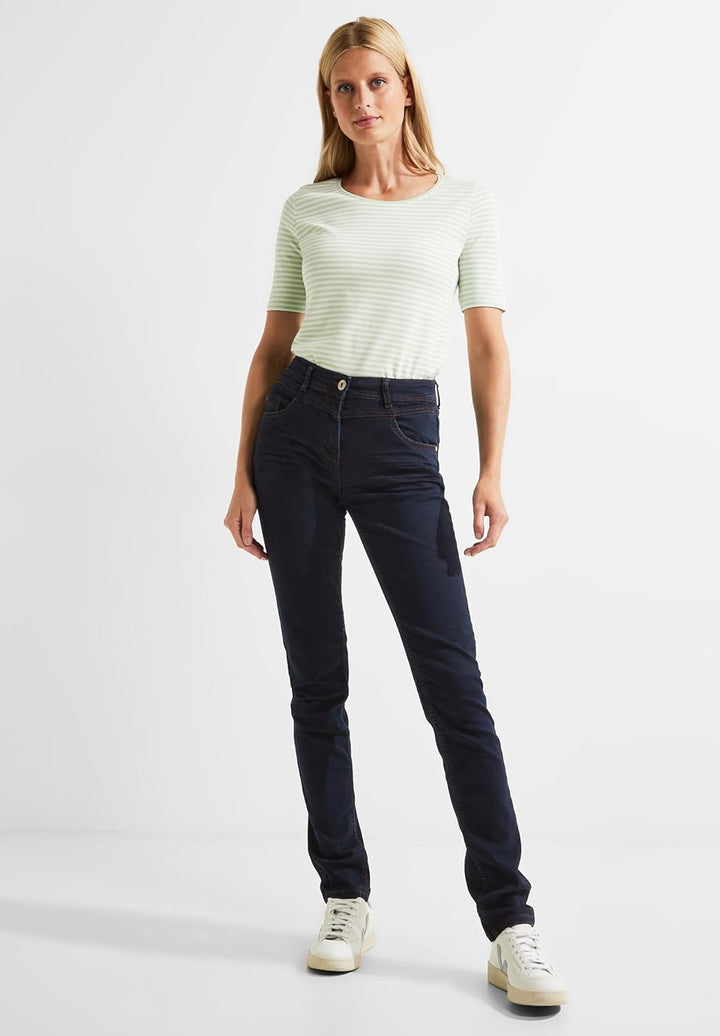 Cecil Damen Jeanshose Slim und High 25W / 34L Blue Black Washed, 25W / 34L Blue Black Washed