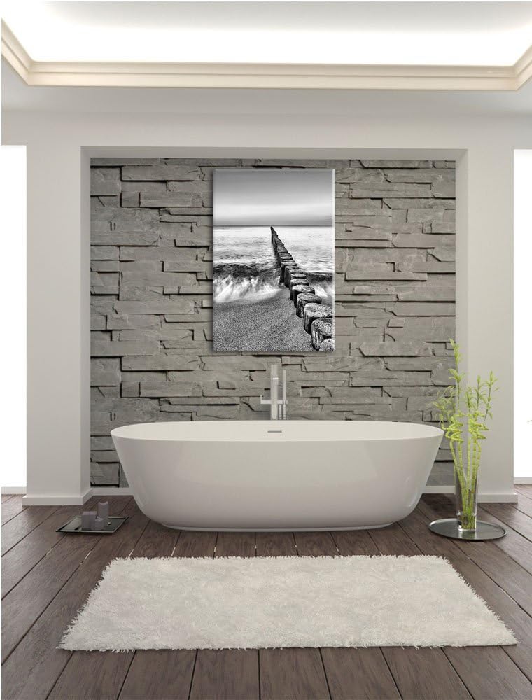Pixxprint Wellenbrecher im Meer als Leinwandbild | Grösse: 100x70 cm | Wandbild | Kunstdruck | ferti