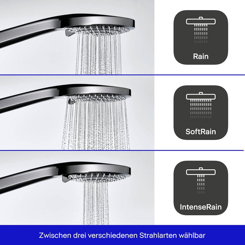 Duravit Universal Duschkopf, Duschbrause mit 3 Strahlarten (Rain, Intense Rain, Soft Rain), Handbrau