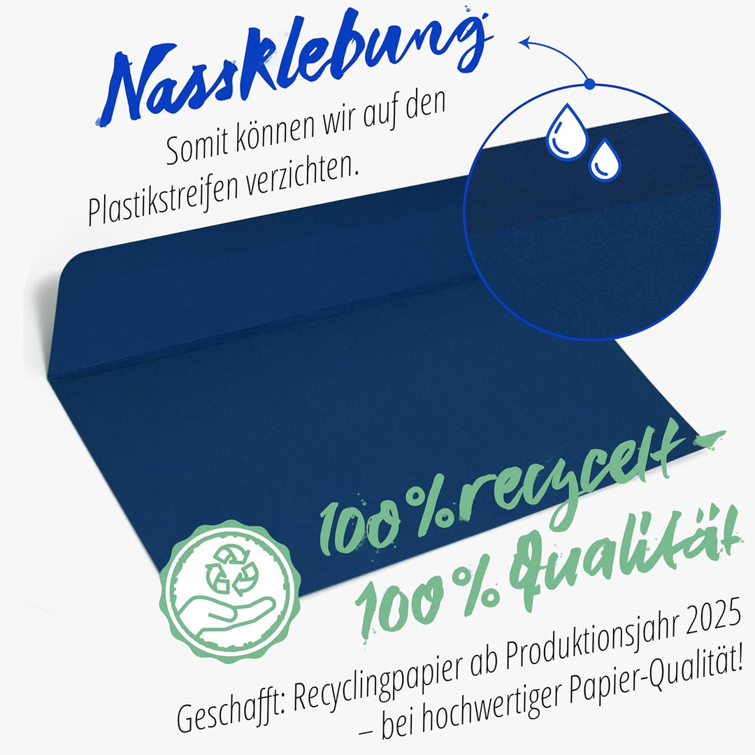 Briefumschläge (100 Stück) aus Papier, Kuvert, Umschlag ohne Fenster - DIN lang - 220 x 110 mm - bla