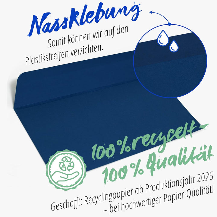Briefumschläge (100 Stück) aus Papier, Kuvert, Umschlag ohne Fenster - DIN lang - 220 x 110 mm - bla