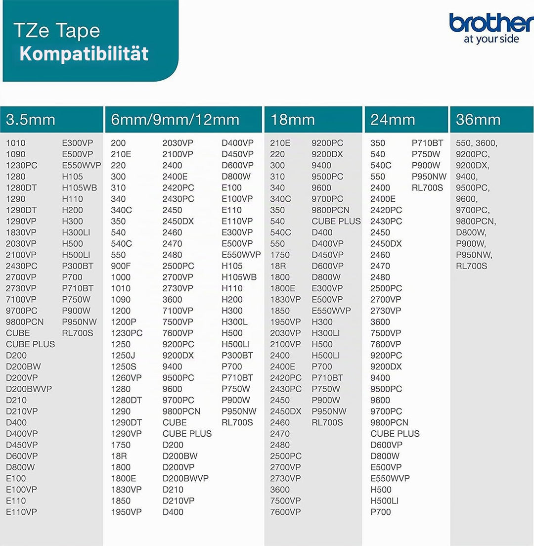 Brother Tze-S211, 6 mm weiss 6 mm Stark haftend, weiss 6 mm Stark haftend