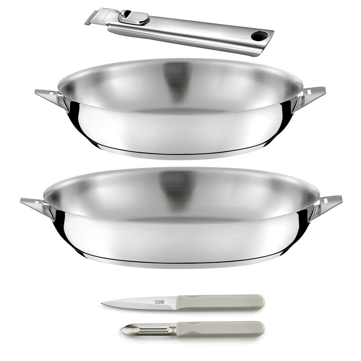 Cuisinox - Eclipse – Koch- und Besteck-Set – Pfannen 24/28 cm aus Edelstahl, Schäler und Gemüsemesse