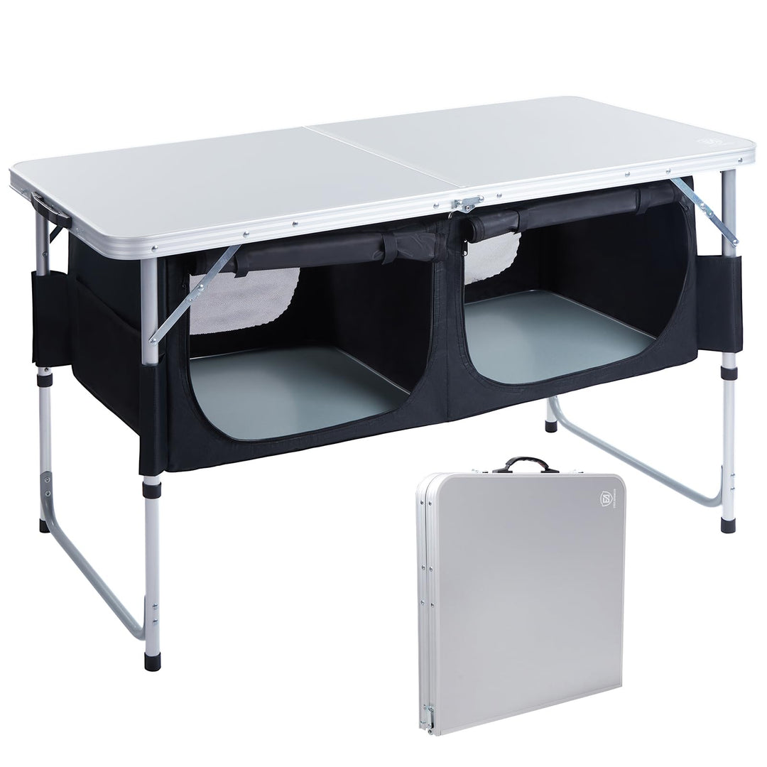 EVER ADVANCED Campingtisch Klappbar Alu Klapptisch Alu 120 x 60cm Höhenverstellbar mit Stauraum, 4-6
