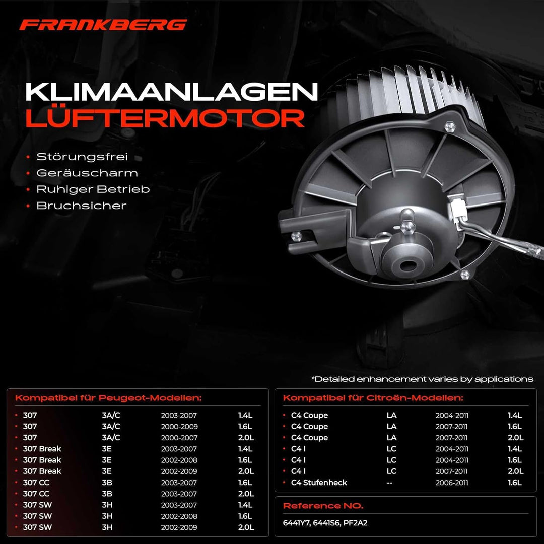 Frankberg Heizungsgebläse Gebläsemotor Kompatibel mit C4 I LC_ 1.4L-2.0L 2004-2011 307 SW 3H 1.4L-2.