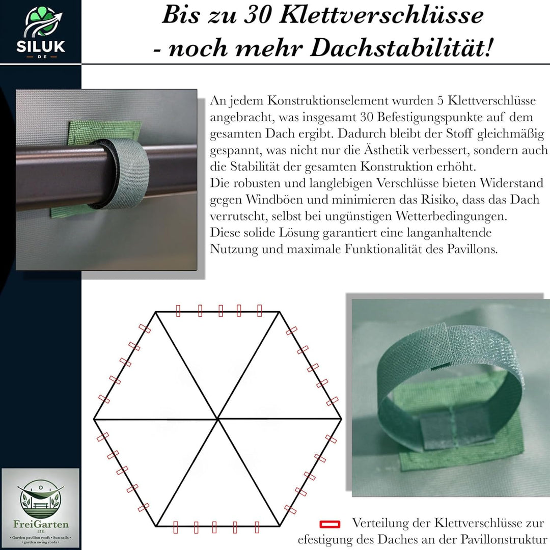 freigarten.de Ersatzdach für Pavillon Modena 6-eck 320cm Wasserdicht Material: Panama PCV Soft 370g/