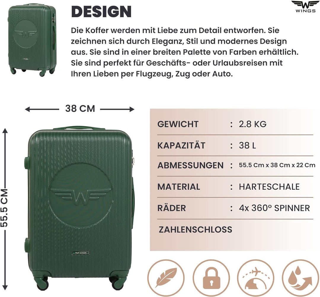 Wings Geräumiger Kabinentrolley - Leichter Flugzeugkoffer - Luxuriöser und moderner Koffer mit zweis
