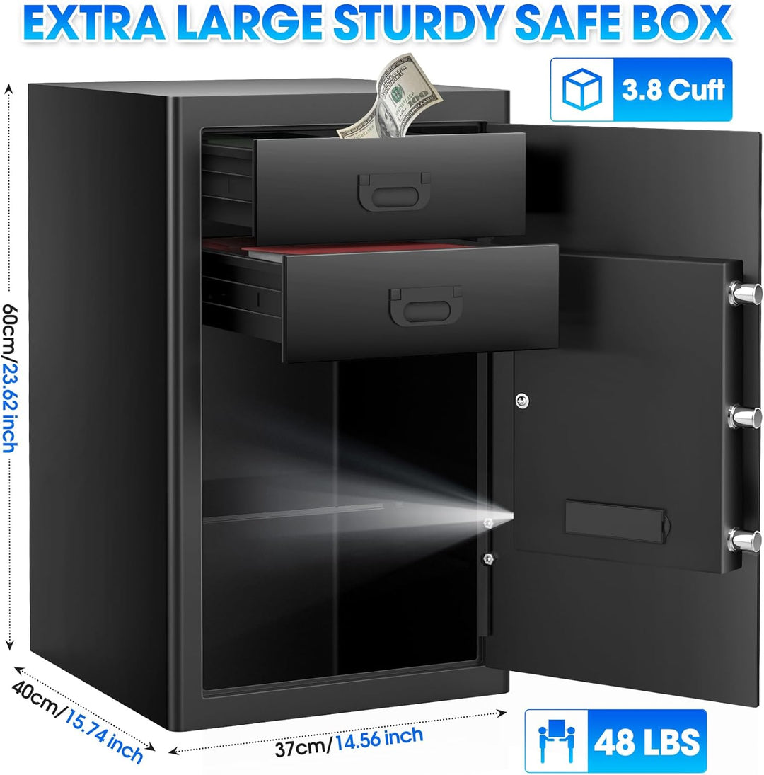 Mejasg 85L Grosser Safe Tresor Feuerfest mit 2 Schubladen&1 Herausnehmbares Regal, Digitaler Möbeltr