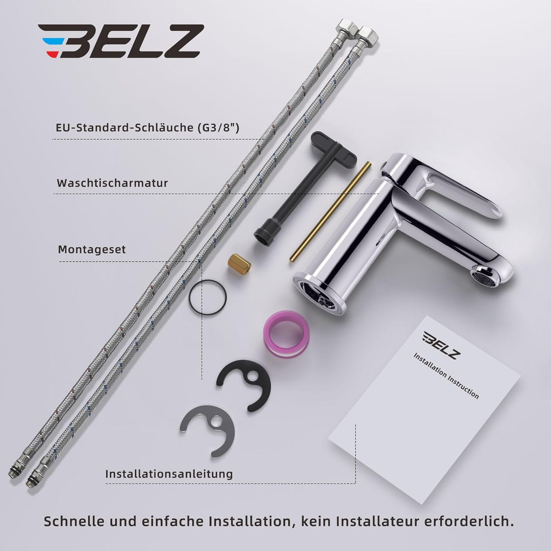 BELZ Wasserhahn Bad, Einhebel-badarmatur, Armatur Badezimmer, Mischbatterie Bad, Höhe 85 mm, Energie
