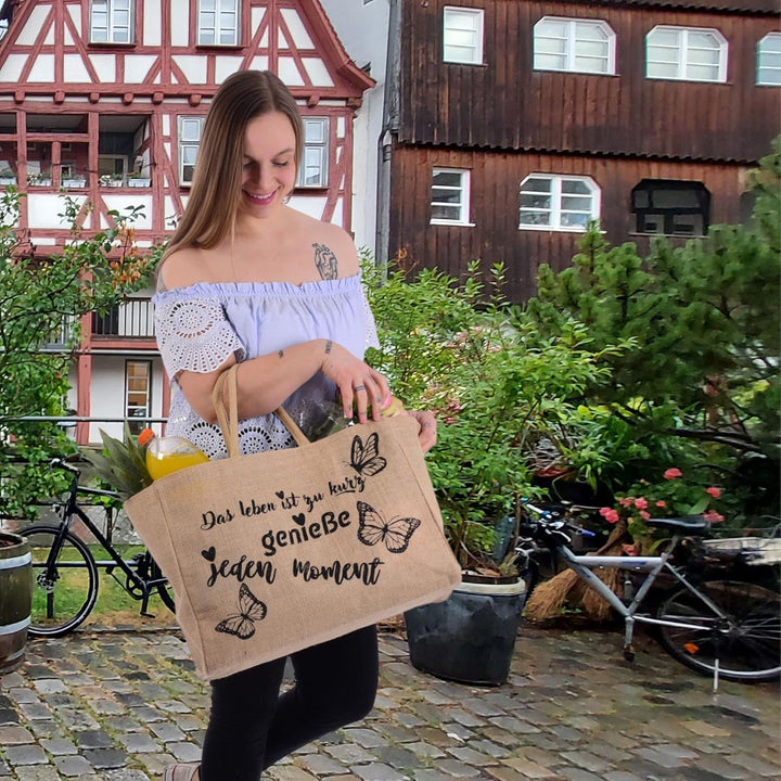 Domelo Einkaufskörbe. Bedruckte Einkaufstasche. Jute Tasche gross. Korbtasche, wasserabweisenden Str
