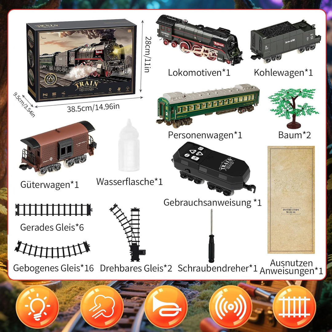 PQKL-party Elektrische Zug,Eisenbahn mit Dampf, Sounds und Lights,Luxury Track Steam Locomotive