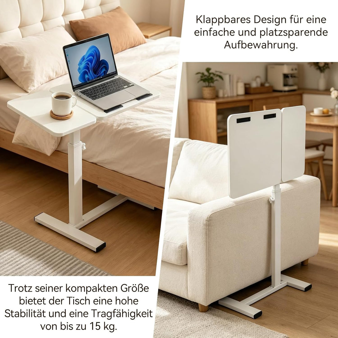 Beistelltisch mit Rollen, höhenverstellbarer Laptoptisch im C-Form Design, mobiler Sofatisch & Bettt