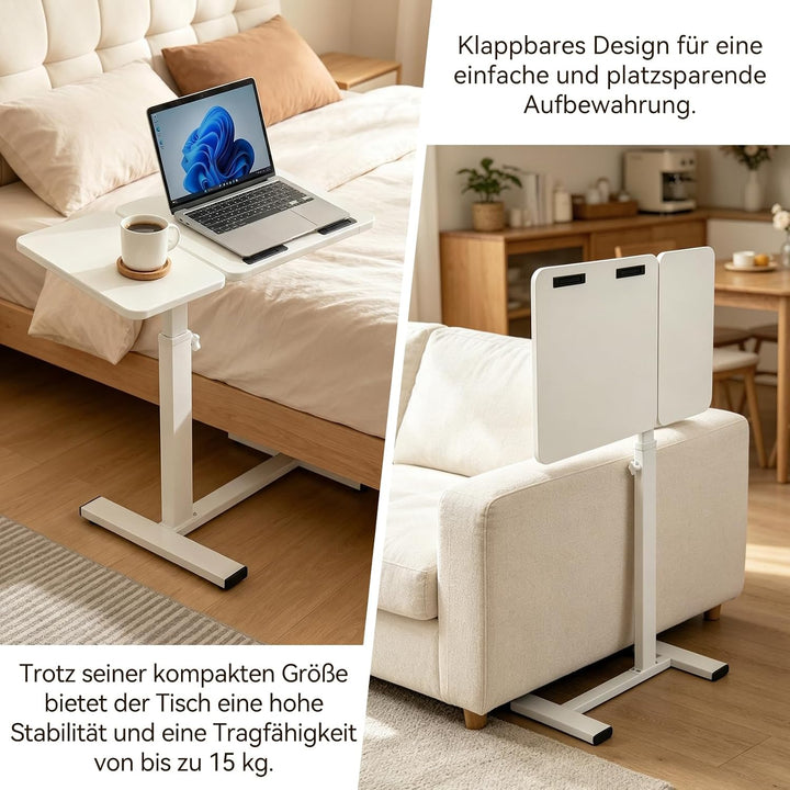 Beistelltisch mit Rollen, höhenverstellbarer Laptoptisch im C-Form Design, mobiler Sofatisch & Bettt