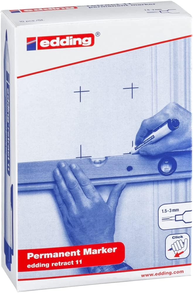 edding retract 11 Permanentmarker - rot - 10 Stifte - Rundspitze 1,5-3 mm - wasserfest, schnell-troc