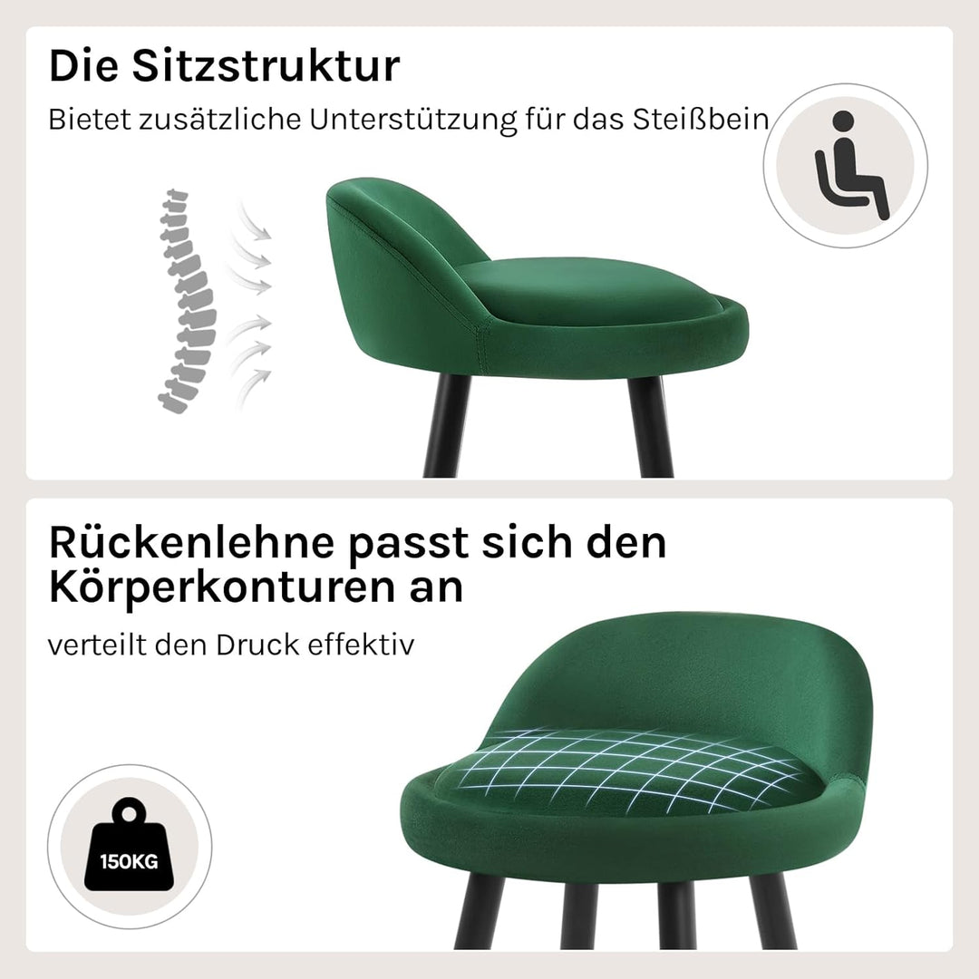WOLTU Barhocker 2er Set, Barstuhl Küchenhocker, hoher Hocker mit Rückenlehne Fussstütze, aus Samt Me