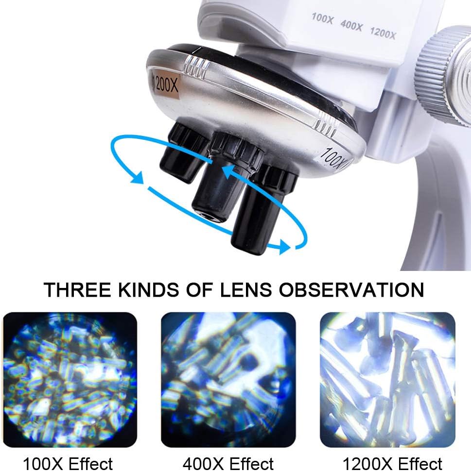 ALEENFOON Kinder Mikroskop,100x 400x 1200x Vergrösserung Wissenschaft Kinder Mikroskop Kit mit LED B