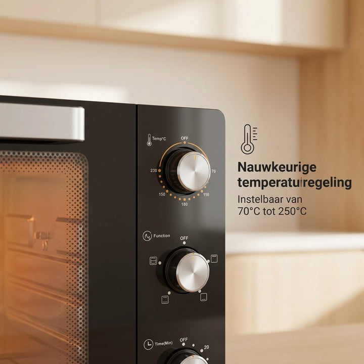 Lugia Freistehender Backofen 55L – 1900W Mini Ofen mit Umluft & Drehspiess – 70–230°C – 120 Min Time