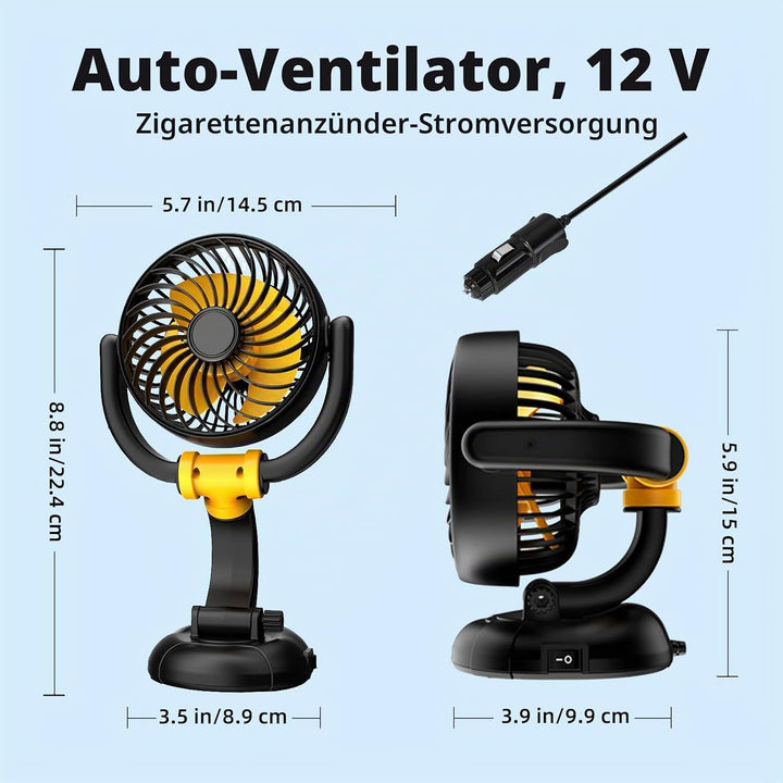 12V Auto Lüfter zur Fahrzeugkühlung - Zigarettenanzünder-Dashboard-Lüfter mit bürstenlosem Motor - 1